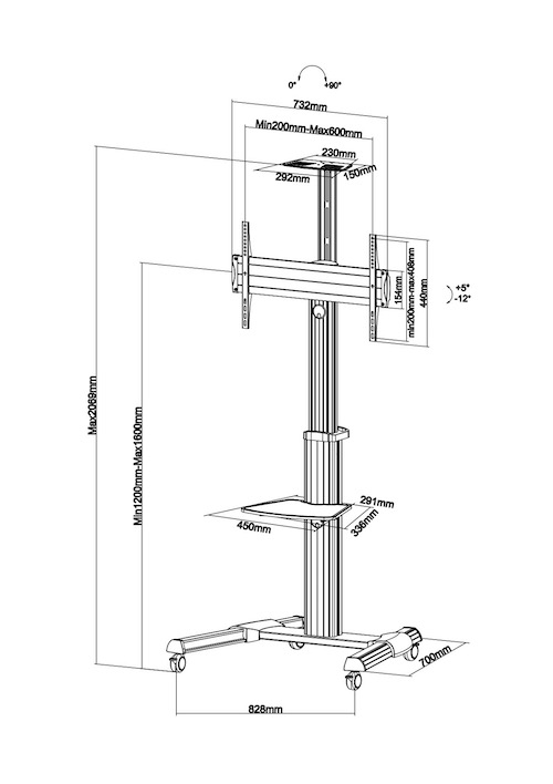 Disegno tecnico carrello porta TV